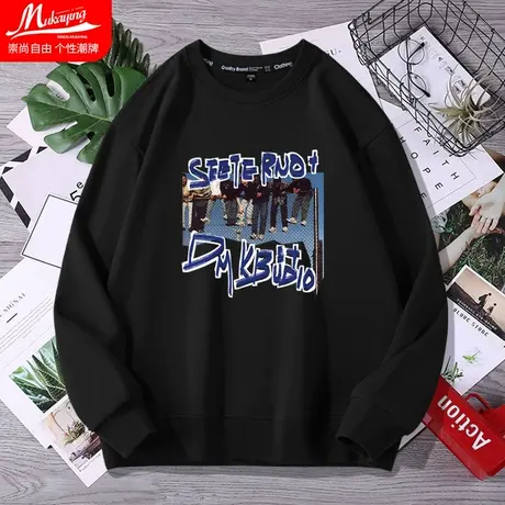 美式街头潮牌ins卫衣男圆领春秋款复古嘻哈宽松情侣长袖无帽外套商品大图