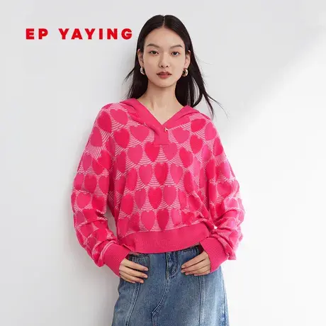 EP YAYING雅莹女装 美利奴羊毛连帽宽松针织衫 2023秋冬新款9553A商品大图
