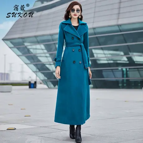 呢子大衣女2023新款秋冬加长款过膝高端大气保暖气质羊毛呢外套女图片