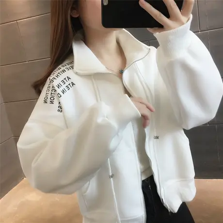 韩版甜酷开衫运动卫衣女2023年春秋新款宽松洋气百搭外套短款上衣商品大图