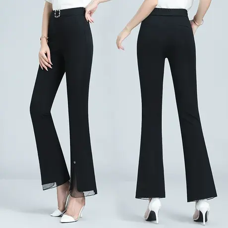 黑色高腰微喇叭裤女夏季百搭开叉显瘦修身西裤宽松直筒阔腿鱼尾裤图片