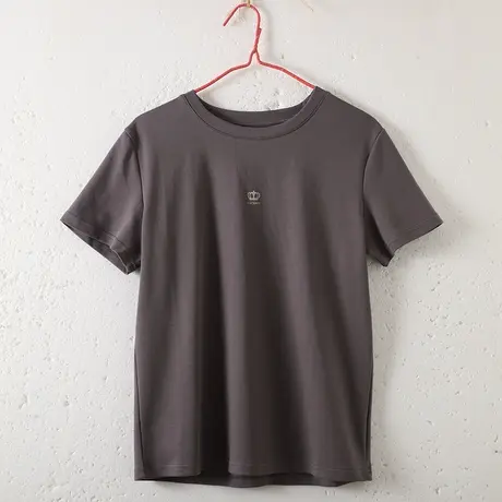 dza纯色全棉短袖t恤女士春夏新款宽松打底衫休闲半袖圆领复古体恤商品大图