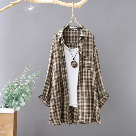 韩版中长款宽松格子衬衫女春季新款长袖休闲上衣衬衣外套开衫女装图片