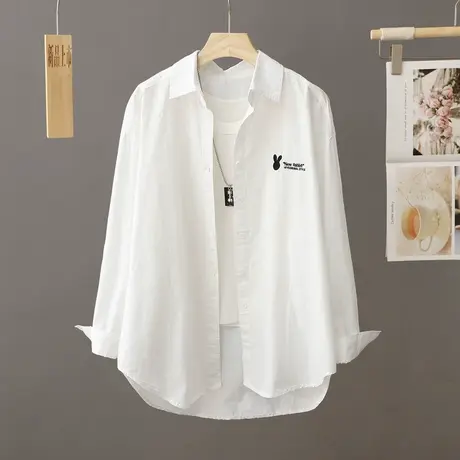 休闲白色衬衫外套女春秋季2023新款中长款设计感小众百搭衬衣开衫商品大图