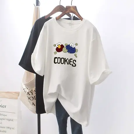 韩国潮牌T恤女夏季印花宽松中长款短袖女2022年新款半袖上衣ins潮商品大图