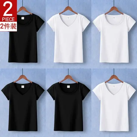 2023年夏季新款白色短袖女圆领修身显瘦基础t恤简约百搭纯棉上衣图片