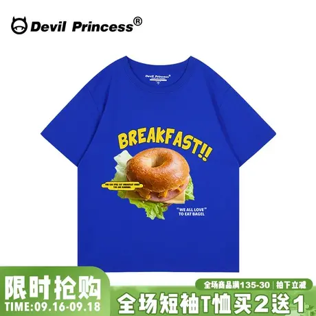 美式街头ins潮牌克莱因蓝短袖t恤女小众超火宽松大版半袖上衣夏季商品大图