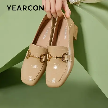 意尔康高跟鞋女2023春秋厚底乐福鞋真皮粗跟小皮鞋复古增高单鞋女商品大图