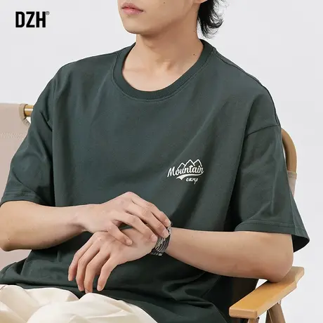 男生墨绿色短袖男款纯棉嘻哈t恤圆领宽松男装2023年新款半袖上衣商品大图