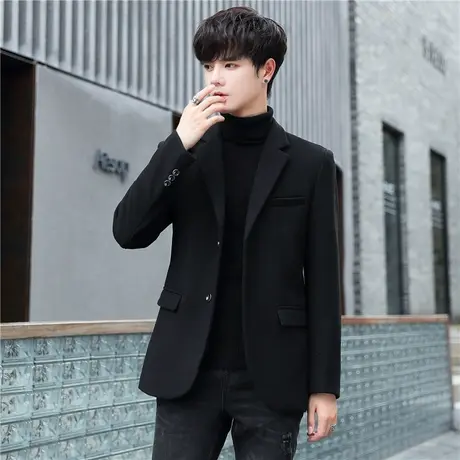 休闲西装男士外套修身羊绒羊毛呢子痞帅秋冬商务加厚西服上衣外套商品大图
