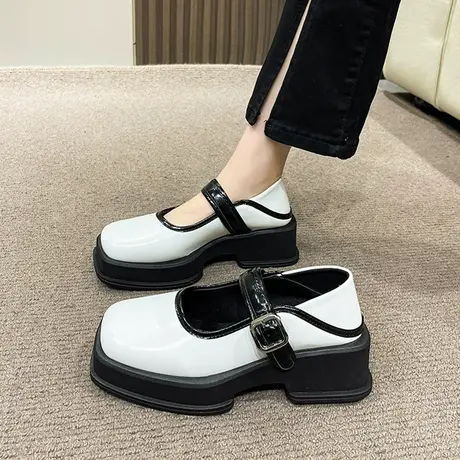 厚底英伦风小皮鞋女2023春秋新款法式小香风玛丽珍鞋复古乐福单鞋商品大图