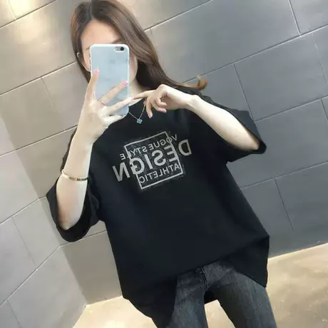 黑色短袖t恤女装夏季新款胖mm大码宽松韩版洋气体桖半袖上衣200斤图片