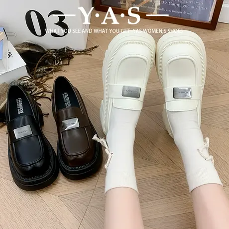 设计感小众森系小皮鞋女2024春秋季新款英伦风单鞋厚底宽头乐福鞋图片