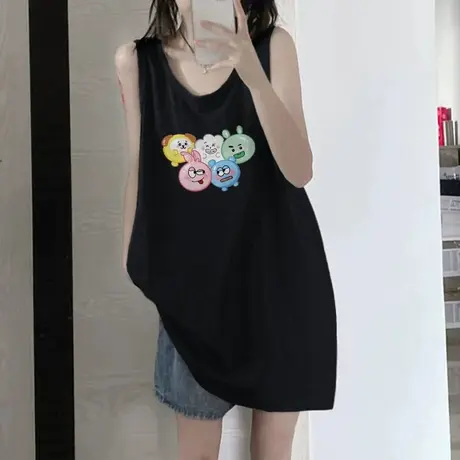 纯棉吊带坎肩背心无袖t恤女夏季设计感小众外穿宽松港风挂脖上衣商品大图