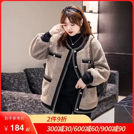 大码女装冬季新款宽松显瘦胖妹妹气质羊羔绒加厚保暖宽松短款外套商品大图