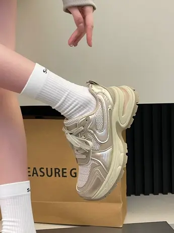 赵露思同款老爹鞋女2024春季新款系带银色厚底运动鞋休闲鞋子潮图片