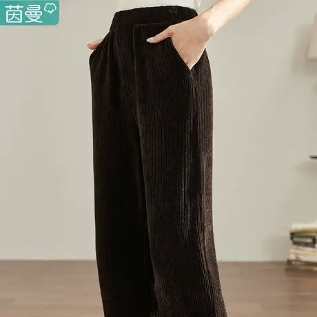 茵曼官方旗舰店女新款橡筋中高腰灯芯绒直筒长裤休闲裤18236781图片