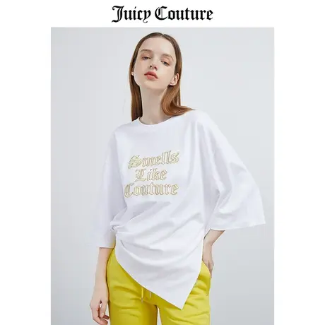 Juicy Couture橘滋T恤夏季新款宽松减龄中袖开叉上衣简约纯棉半袖商品大图