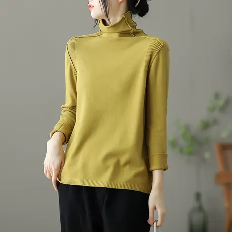 dza 文艺复古高领针织衫女士短款上衣秋季新款宽松打底衫休闲毛衣图片