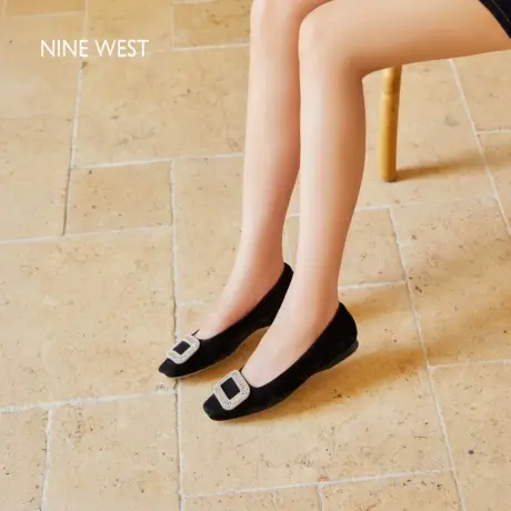Nine West/玖熙倾城之恋方扣水钻单鞋女优雅法式平底鞋方头浅口图片