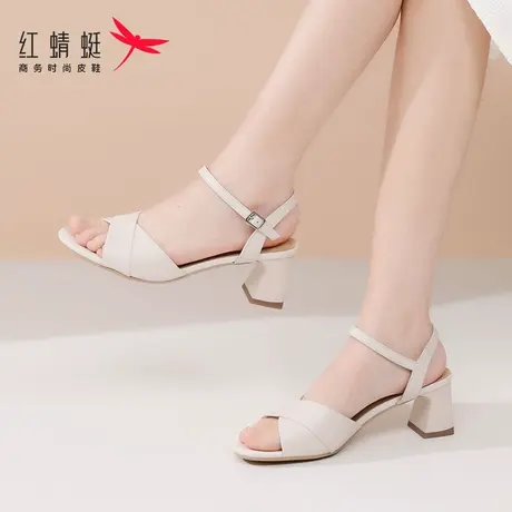 红蜻蜓女士高跟鞋粗跟一字带凉鞋女款2025新款夏季外穿夏天配裙子商品大图