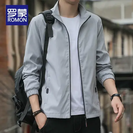 罗蒙外套男春秋季2025新款潮牌宽松上衣男士百搭休闲立领夹克男装图片