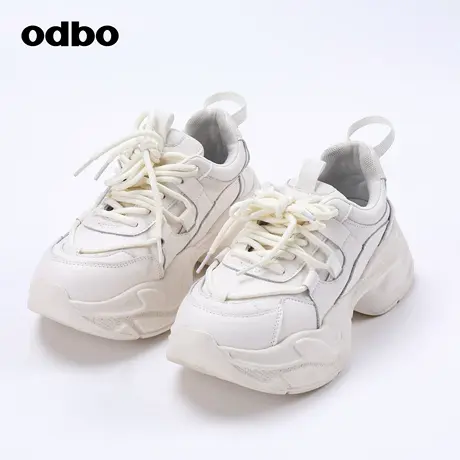 odbo/欧迪比欧时尚气质米白色休闲鞋女春夏新款厚底增高老爹鞋子图片