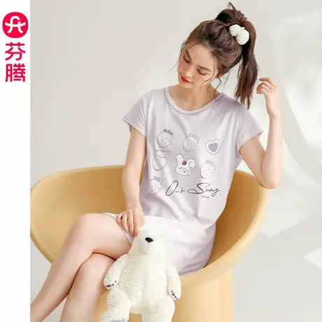芬腾睡裙女夏季纯棉短袖睡衣裙卡通少女休闲外穿全棉家居服连衣裙图片