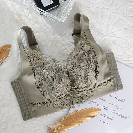 奥维丝丽内衣女大胸显小薄款软钢圈上托收副乳调整型蕾丝文胸夏季商品大图