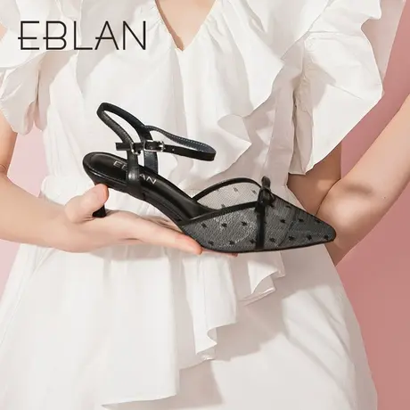 伊伴女鞋春夏新款时尚网纱包头尖头单鞋一字带细高跟鞋时装凉鞋女商品大图