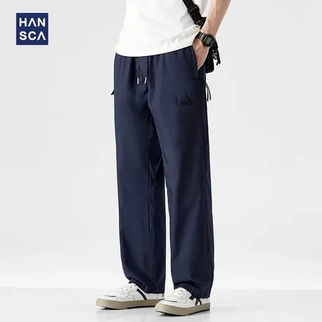 hansca户外冰丝棉薄款休闲裤男春夏季潮牌徽章抽绳宽松直筒长裤子商品大图
