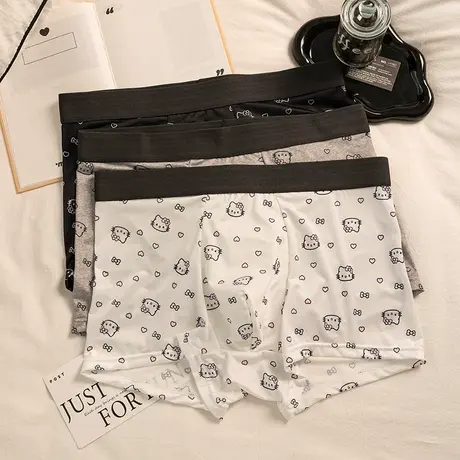 甜恋心蒂~男士内裤可爱卡通抗菌冰丝无痕夏季印花宽松四角平角裤商品大图