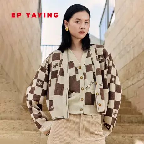 [牦牛绒]EP YAYING雅莹女装 v领提花针织开衫 2023秋冬新款9105A商品大图