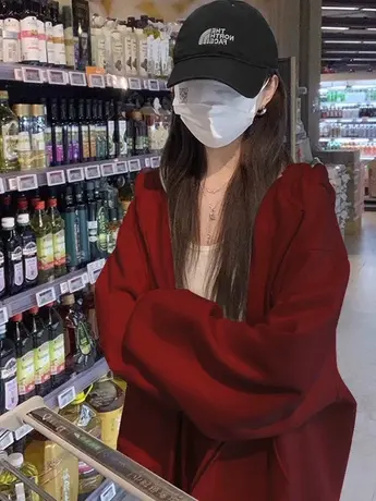 大码胖mm秋季连帽卫衣女减龄显瘦遮肉外套ins潮薄款日系纯色帽衫商品大图