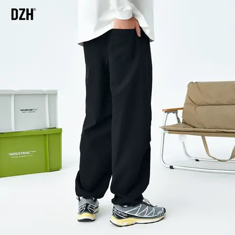 男生黑色裤子男款美式高街休闲2023新款抽绳束脚裤宽松运动裤百搭图片