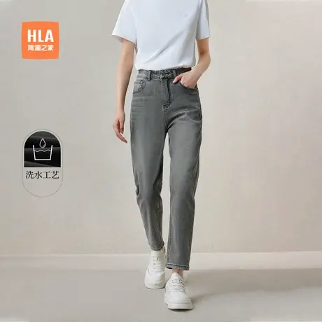 HLA/海澜之家中华龙牛仔裤春夏新款洗水休闲通勤刺绣九分裤子女装商品大图