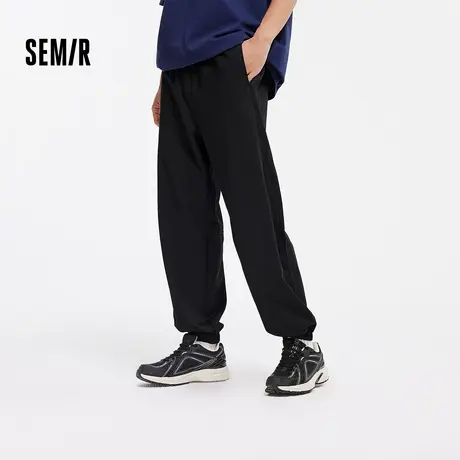 森马休闲裤男华夫格宽松束脚裤夏季纯色百搭针织裤运动青少年裤子商品大图