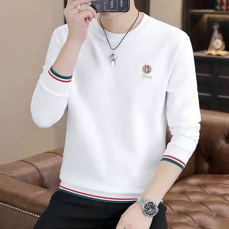 卫衣男时尚2023春秋新款欧货潮流休闲白色长袖t恤男百搭圆领秋衣商品大图