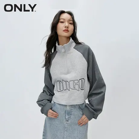 [ONLY奥莱]秋季新款时尚休闲刺绣撞色短款长袖圆领卫衣女商品大图