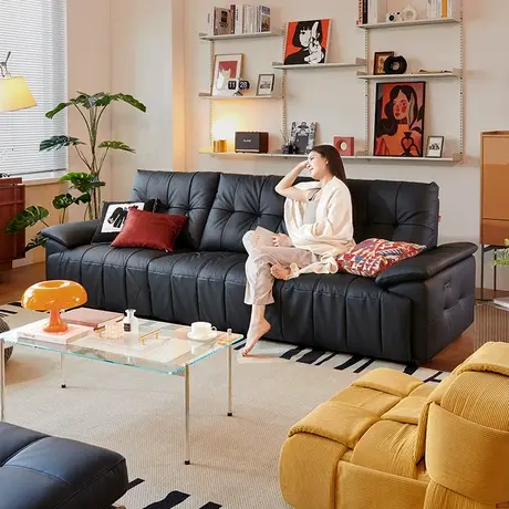 【新品】顾家家居零靠墙电动功能真皮沙发中古风可充电琴键款6024商品大图