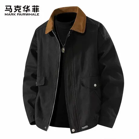 马克华菲纯棉工装外套复古潮牌男士秋季宽松百搭翻领夹克休闲上衣图片