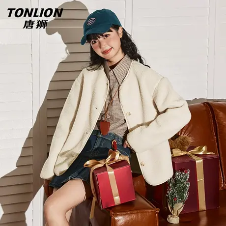 唐狮官方短款外套女2026新款春季毛绒保暖开衫发法式小香风上衣VC图片