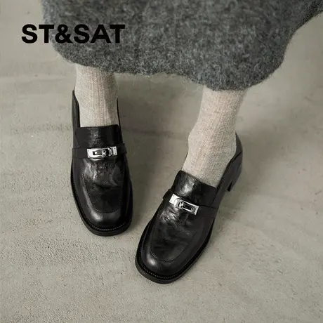 星期六2026春季新款粗跟乐福鞋女软底真皮英伦圆头厚底百搭小皮鞋商品大图