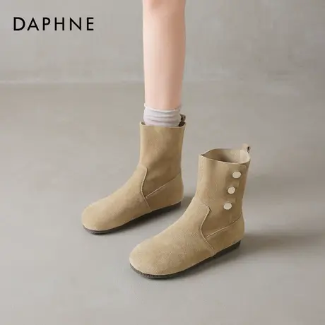 达芙妮真皮勃肯短靴女2026新款秋冬平底瘦瘦靴子西部牛仔靴马丁靴商品大图
