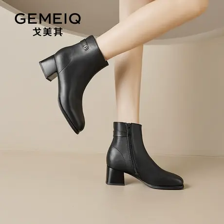 戈美其真皮短靴女款2023秋冬季新款增高小个子马丁靴高级感瘦瘦靴图片