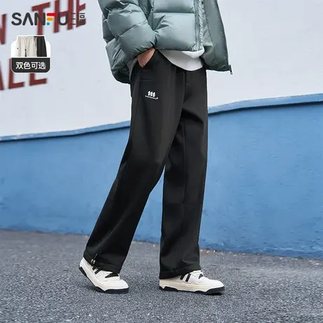 三福2023冬男士英文刺绣重磅卫裤 宽松直筒针织休闲长裤477997商品大图