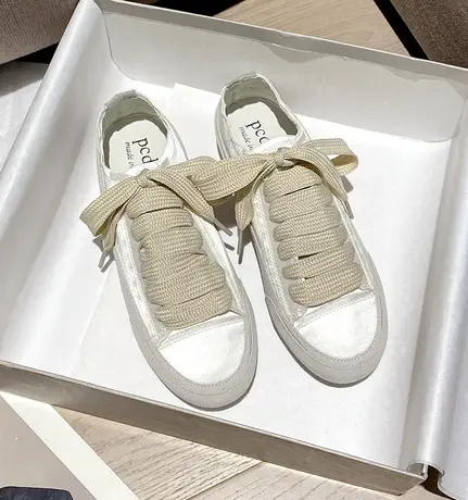 厚底帆布小白鞋女款2023新款百搭西班牙透气绸缎帆布学生休闲板鞋商品大图