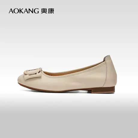 【门店发货】奥康女鞋 春季气质优雅真皮舒适单鞋平底休闲时尚潮图片