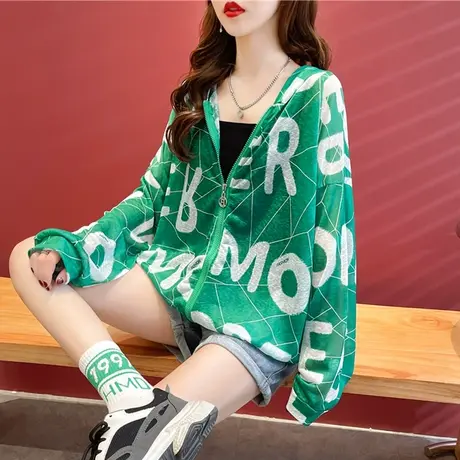 户外骑车防晒衣女夏韩版宽松大码女装薄款透气冰丝运动开衫外套潮商品大图