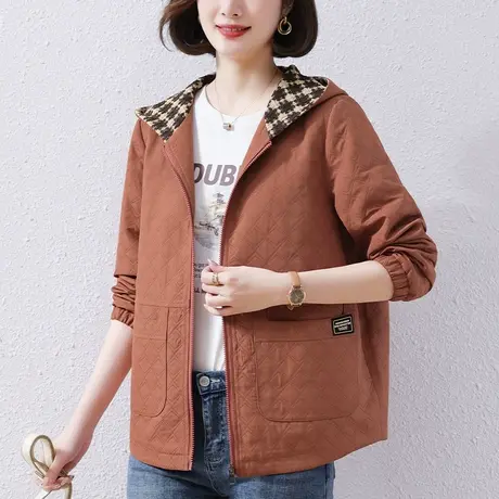 连帽外套女春秋新款加肥加大码女装宽松中年妈妈气质百搭休闲上衣图片